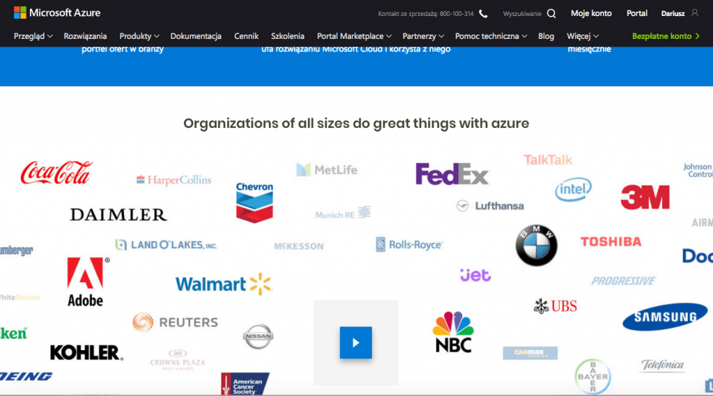 osoft uses well-known brand logos for its cloud computing product Azure. It uses primarily a positive image of its customers, which makes it easier for the customer to decide to use cloud. Large organizations are proof that Microsoft's product is trustworthy. 